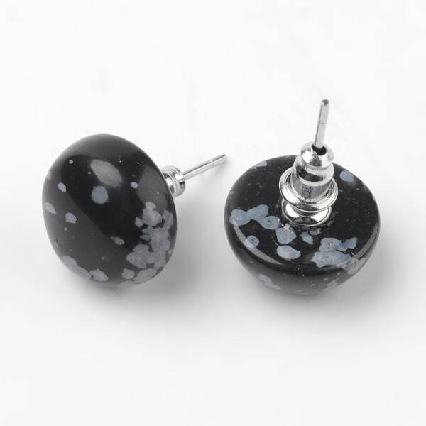 Half Round Dome Natural Snowflake Obsidian Stud Earrings