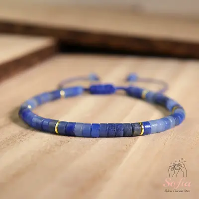 Blue Stone Barrel Beads Bracelet Blue Crystal Gemstone Braided Dainty Bracelet Handmade Minimalist Style for Men Women Daily ...