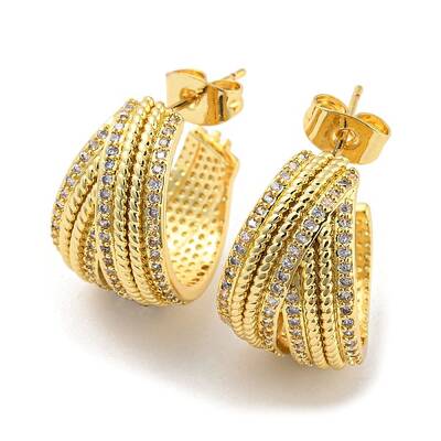 Brass Micro Pave Cubic Zirconia Stud Earrings