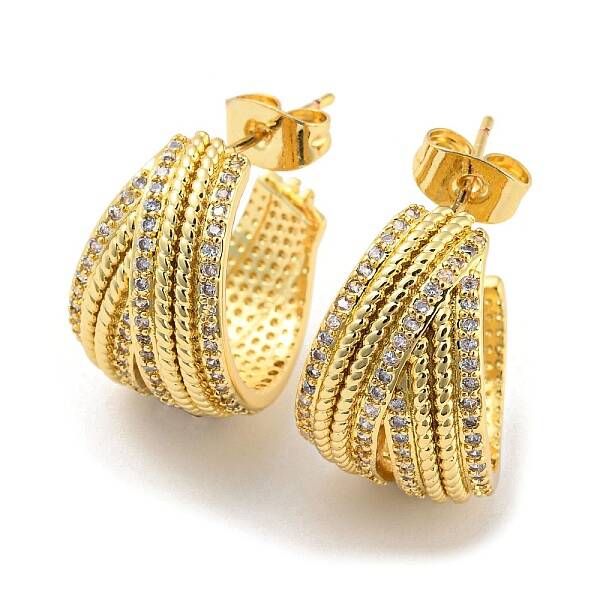 Brass Micro Pave Cubic Zirconia Stud Earrings