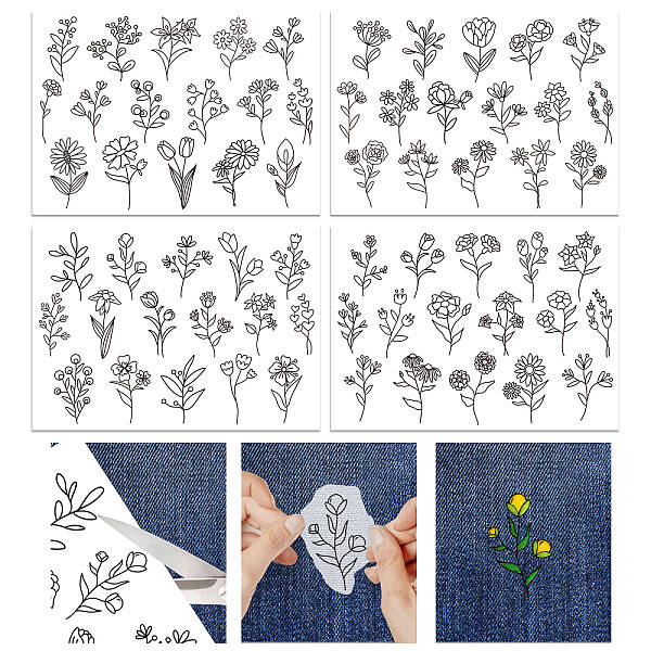 4 Sheets 11.6x8.2 Inch Stick and Stitch Embroidery Patterns