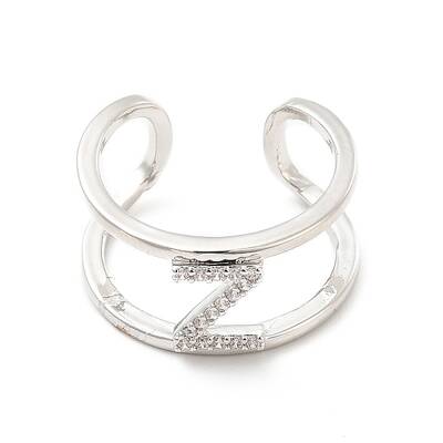 Clear Cubic Zirconia Initial Letter Open Cuff Ring