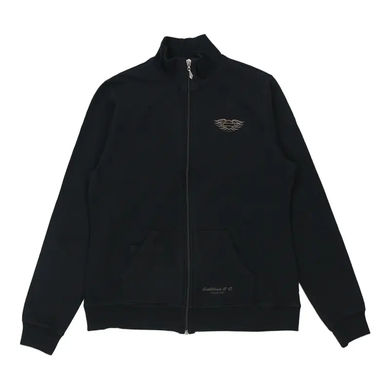 Harley Davidson Embroidered Zip Up - Small Black Cotton Blend