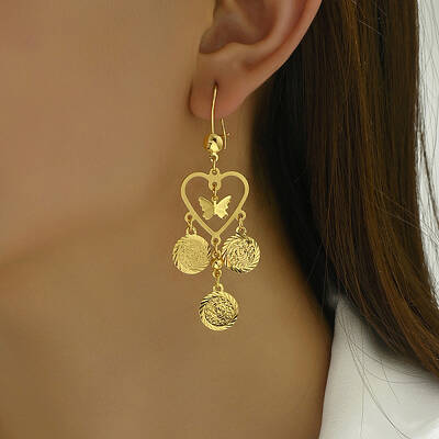Fashionable Brass Heart Tassel Hoop Earrings