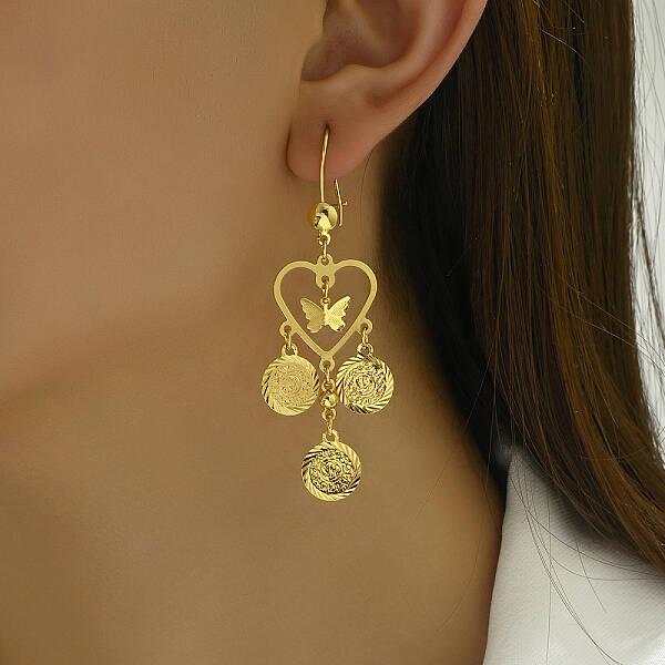 Fashionable Brass Heart Tassel Hoop Earrings