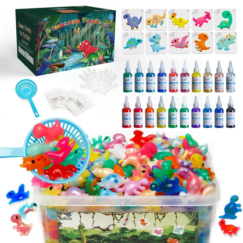 Kiditos Dinosaur Edition Magic Water Elf Toy Kit with 20 Magic Gels and 10 Dinosaur Molds -  Imaginative Play, Christmas Gift...