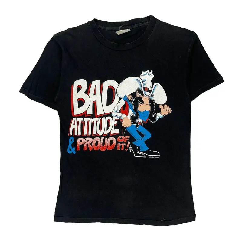 Bad Attitude Cowboy Single Stitch Cartoon T-Shirt - Small Black Cotton