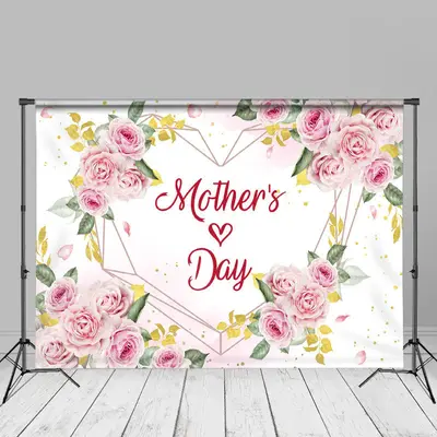 Pink Floral Leaf Heart Mothers Day Photo Backdrop - Aperturee