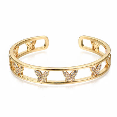 Brass Micro Pave Clear Cubic Zirconia Cuff Bangles