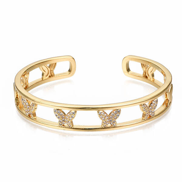 Brass Micro Pave Clear Cubic Zirconia Cuff Bangles