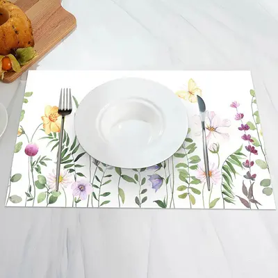 Lovely Purple Yellow Flowers Leaf Set Of 4 Placemats - Aperturee