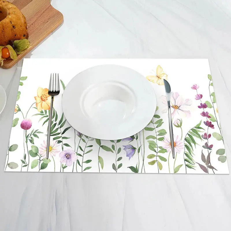 Lovely Purple Yellow Flowers Leaf Set Of 4 Placemats - Aperturee