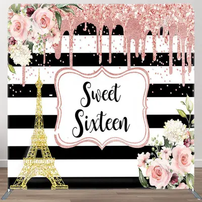 Tower And Flowers Fabric Backdrop Cover for Birthday - Aperturee