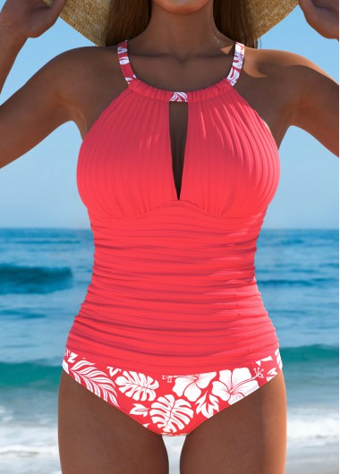 Modlily Criss Cross Mid Waisted Floral Print Tankini Set - L