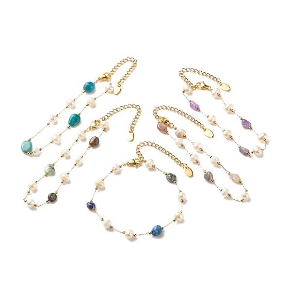 Natural Gemstone & Pearl Beaded Bracelet