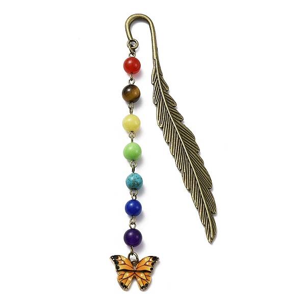 Butterfly Alloy Enamel Pendant Bookmark with Chakra Gemstone Bead