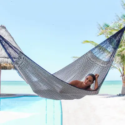 NOVICA Ocean Waves Mayan Rope Style Double Nylon Handmade Hammock Mexico