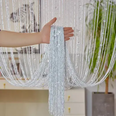 Rhinestone Decor Tassel Door Curtain, 1 Count Modern Beaded Curtain, Decorative Curtain For Home & Office Decor