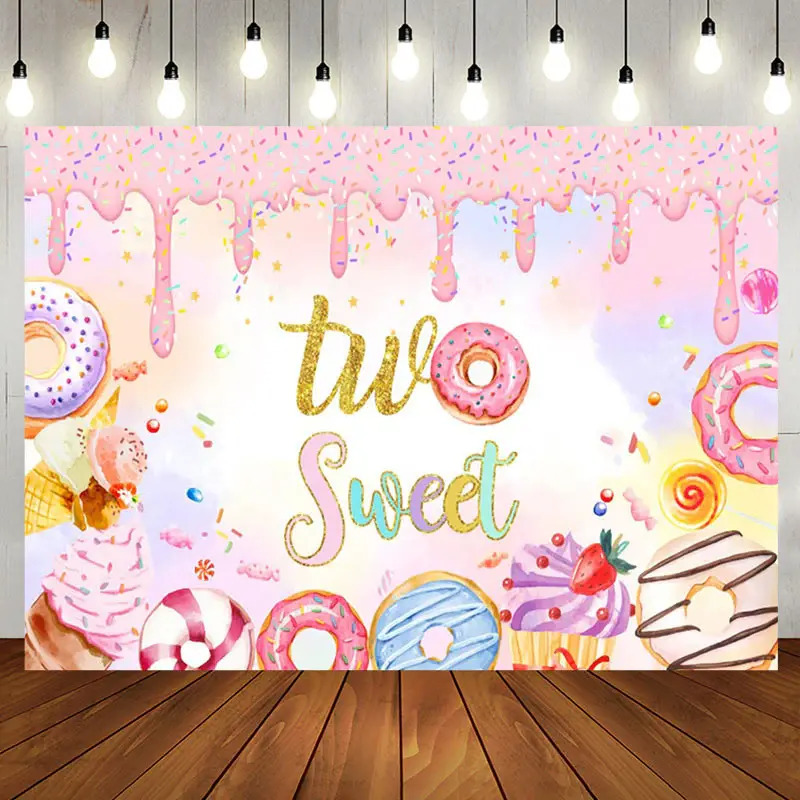 Aperturee Colorful Donut Candyland Two Sweet Birthday Backdrop