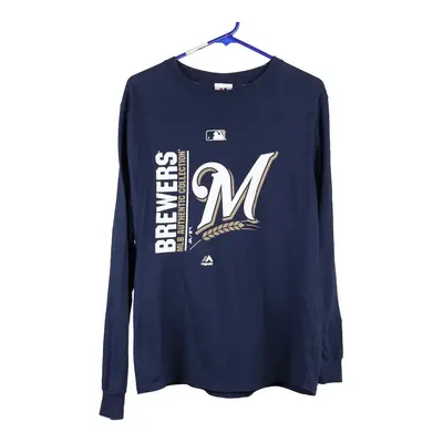 Milwaukee Brewers Majestic MLB Long Sleeve T-Shirt - Small Blue Cotton