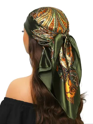 Women's Boho Style Paisley Print Head Wrap Square Scarf, Vintage Trendy Bandana, Fashionable Hair Accessories for Women & Gir...