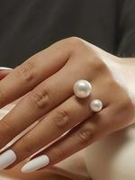 Summer Faux Pearl Decorated Asymmetrical Design Cuff Ring, Elegant Adjustable Ring for Women, Elegant Everyday Ring, Fashion ...