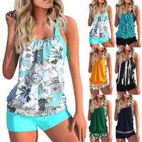 Plus Size New Bikini Swimsuit Women Sexy Printed Strap Two-Piece Boxer Briefs Plus Size Tankini