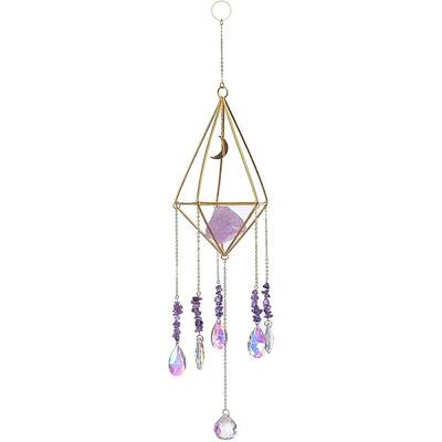Natural Amethyst & Metal Moon Hanging Ornaments