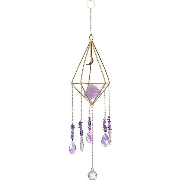 Natural Amethyst & Metal Moon Hanging Ornaments