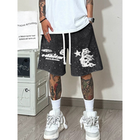 Hellstar Pattern Printing, Washed  Cotton Men'S Casual Shorts, Breathable And Comfortable Trend Men'S Bottoms in Summer. Mens...