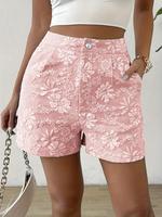 Women's Floral Jacquard High Waist Shorts, Casual Fashion Shorts for Summer, Fashion Women's Bottoms Fitted for Daily Wear, W...