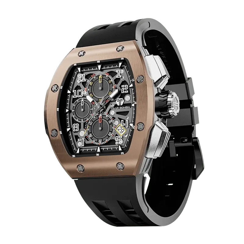 TSAR BOMBA Men's Quartz Watch | Rose Gold | Atomic TB8214 | Stanless Steel Bezel | Luxury Sport Watch | 50M Waterproof Sapphi...