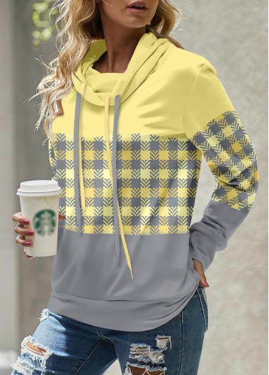 Modlily Plus Size Light Yellow Patchwork Plaid Sweatshirt - 2X