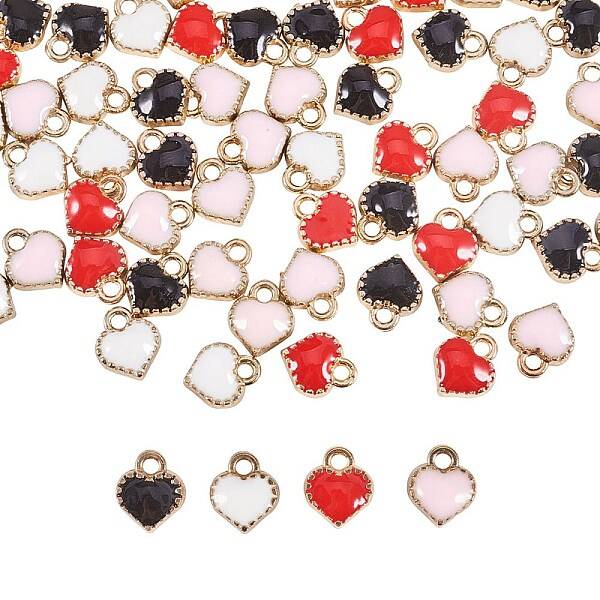 80pcs 4 Color Heart Charms Pendant Gold Plated Enamel Heart Beads Dangle Charms for Valentines Necklace Bracelet Earrings DIY...