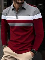 Men's Patchwork Print Long Sleeve Polo Shirt, Regular Fit Casual Button Front Collared Top for Fall & Winter, Polo Tee, Men's...