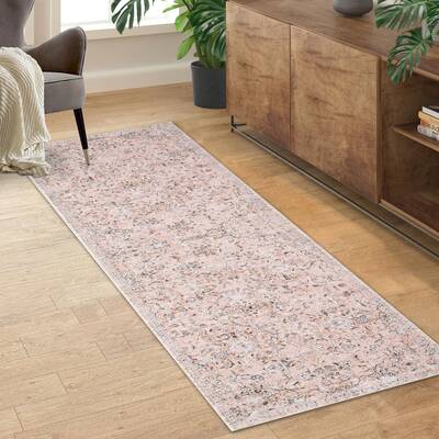 Garvee 2x6 Rug Washable Rugs for Living Room Vintage Floral Area Rug for Bedroom Distressed Oriental Office Rug Low Pile Neut...