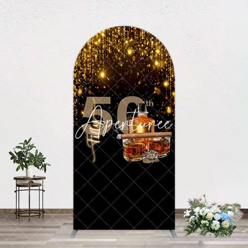 Aperturee Black Gold Cigar Vodka 50th Birthday Arch Backdrop, 1.6X4FT(0.5X1.2M), 38.18 USD, arch backdrop kit, GAH0G032-A