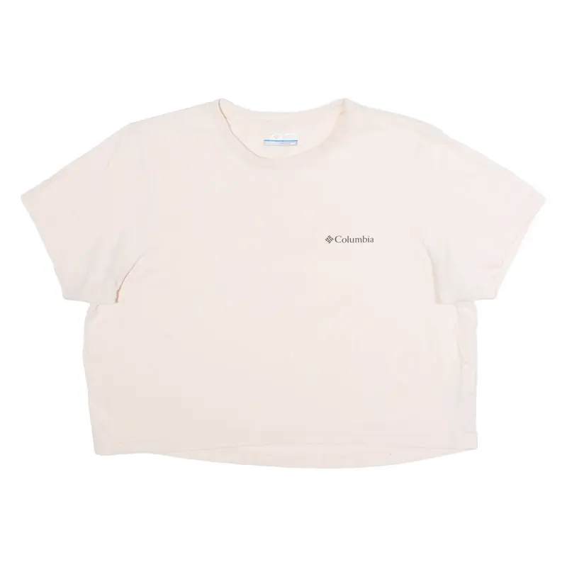 COLUMBIA Cropped Womens T-Shirt Beige Crew Neck M