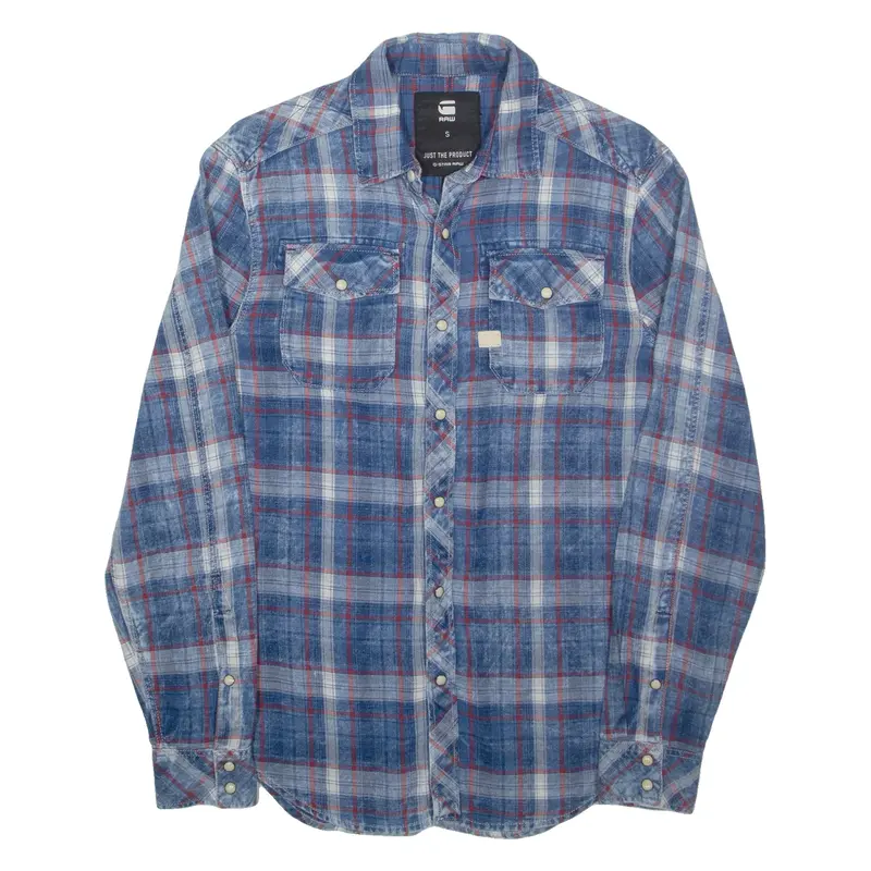 G-STAR RAW Mens Shirt Blue Check Long Sleeve S