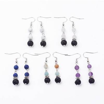 Frosted Natural Gemstone Dangle Earrings