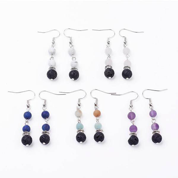 Frosted Natural Gemstone Dangle Earrings