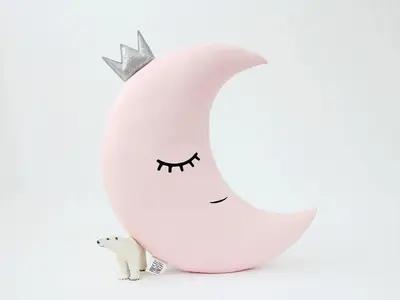 Pale Pink Crescent Moon Pillow with Crown or Star
