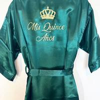 Personalized Quinceañera Silk Robe with Crown Design and \