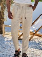 Men's Solid Color Linen Pants, Modest Chic Regular Fit Casual Comfy Breathable Trousers for Summer Beach Vacation Holiday, Ch...