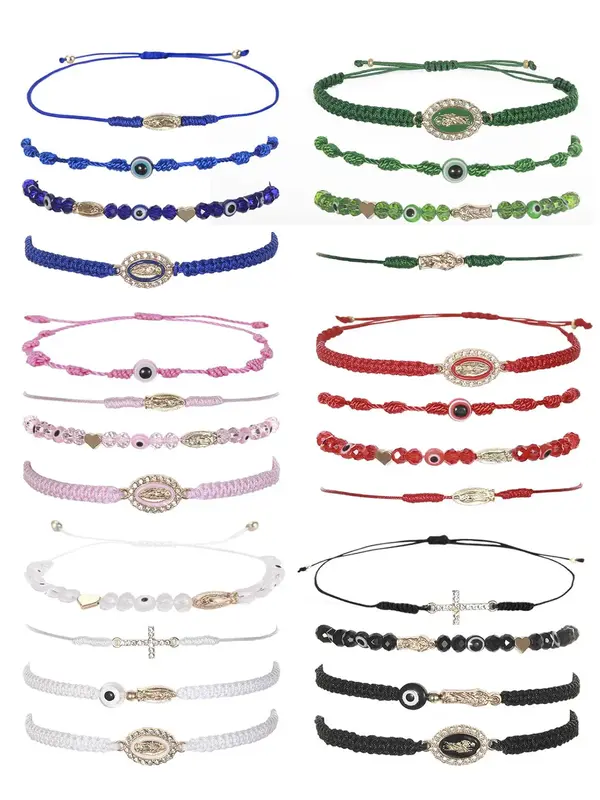 Women's Fashion Colorful Artificial Crystal & Rhinestone Decorated Braid Design Link Matching Bracelets, Heart Shape Beads Br...