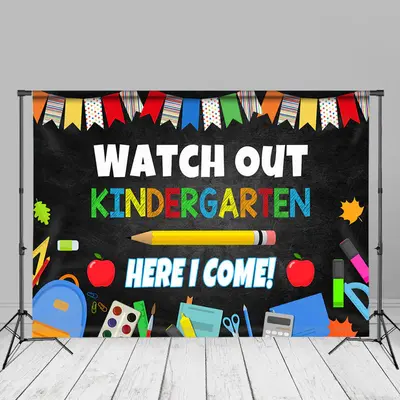 Kindergarden Here I Come Black Back To School Backdrop - Aperturee