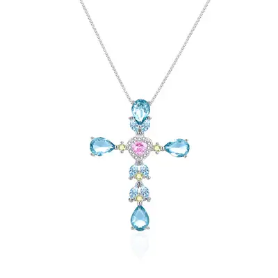 Agato AGT-N010BL Cross Silver Necklace (Chain, Pendant)