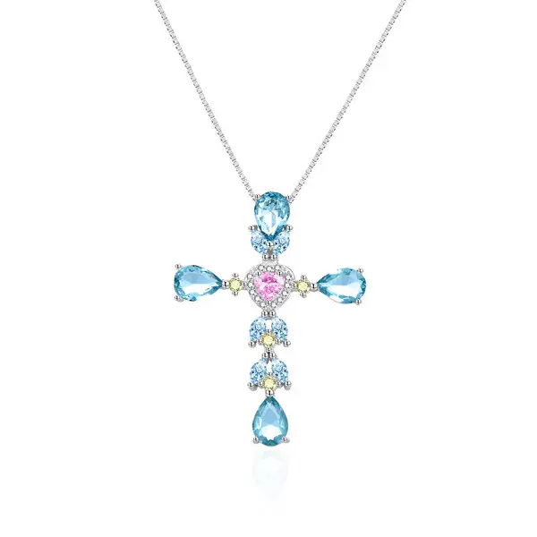 Agato AGT-N010BL Cross Silver Necklace (Chain, Pendant)