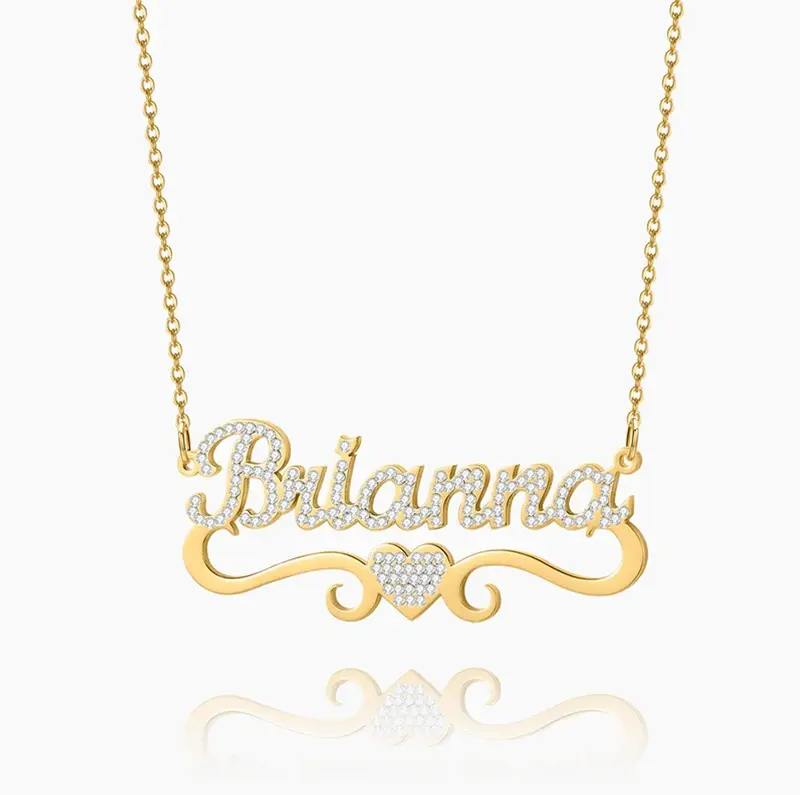 14K Gold Iced Heart Custom Name Necklace