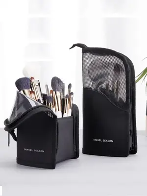 Makeup Brush Storage Bag, Large Capacity Makeup Brush Holder, Portable Waterproof Visible Cosmetic Organizer Pouch, Zipper Ma...